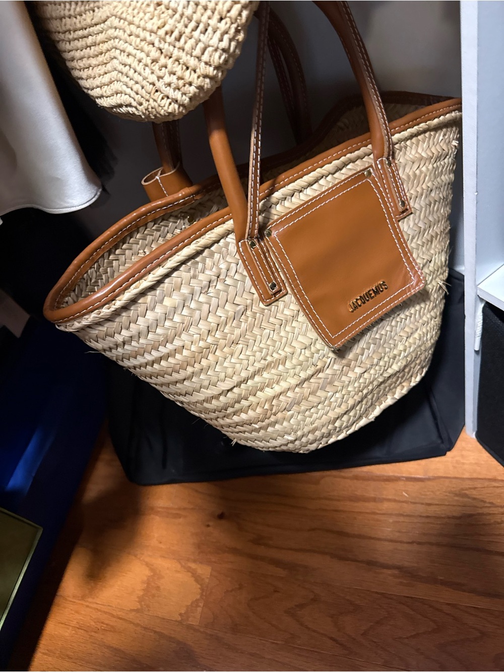 Jacquemus Natural Straw Tote with Tan Leather Accents